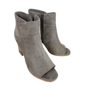 Melrose Ave NWOT Gray Faux Suede Vegan Open Toe Block Heel Booties Size 9